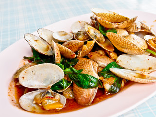 Thai food, stir baby clam with chili paste