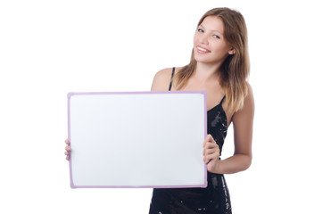 Naklejka premium Young woman with blank poster
