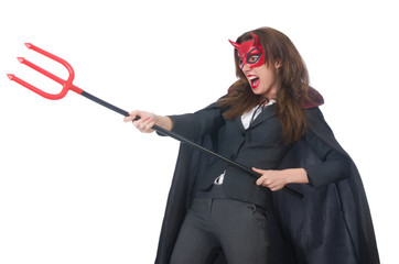 Female wearing devil costume and trident