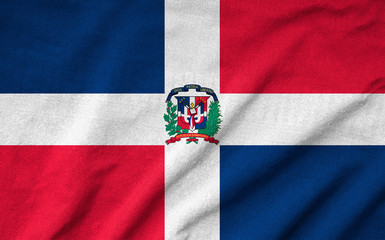 Ruffled Dominican Republic Flag - obrazy, fototapety, plakaty