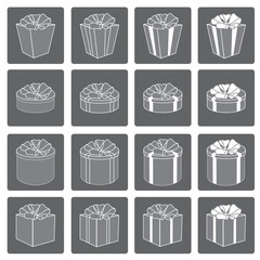 Gift box with ribbons bow. Vector icon set.