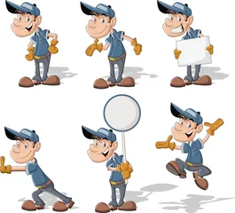 Fotobehang Cartoon worker with blue uniform and hat © denis_pc