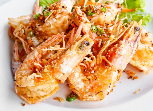 Thai food, fried prawns with chili
