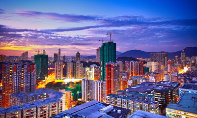 asia city downtown wide shot, hong kong
