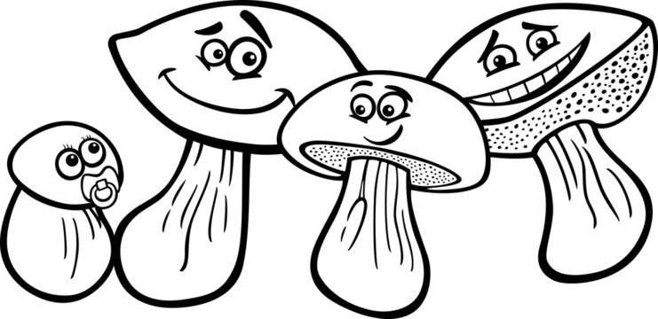 mushrooms cartoon for coloring book
