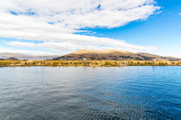 Traditional reed boat lake Titicaca,Peru,Puno,Uros,America