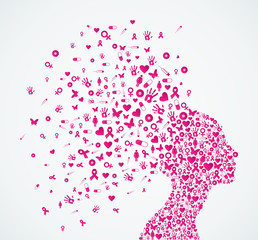 Breast cancer awareness ribbon woman head composition.