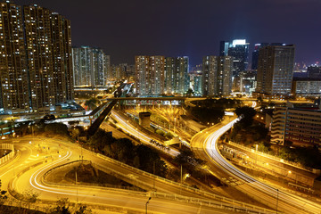 Fototapeta na wymiar highway and traffic at night, hongkong