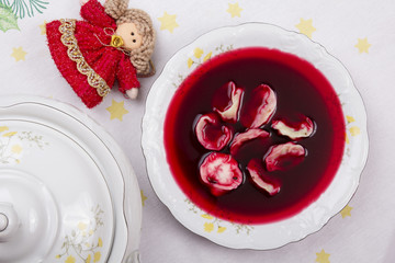 Red borsch with uszka, traditional Christmas Eve dish