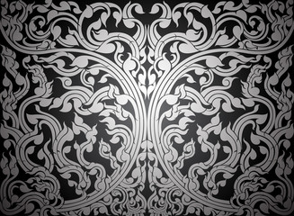 Asian art shaped olden pattern silver color background