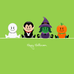 Halloween Mummy, Vampire, Witch & Pumpkin Green