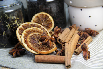 Cinnamon sticks and dried oranges