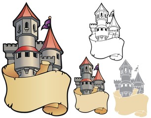 Fantasy castle bookplate with variations.