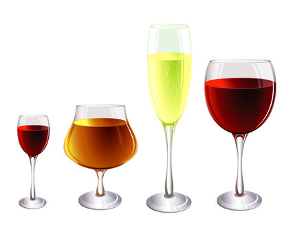 Glasses and drinks. Vector. No blends or gradient meshes