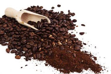 Whole and ground coffee beans
