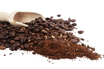 Whole and ground coffee beans