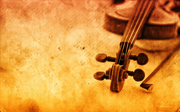 Classic violin on grunge paper background