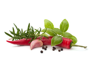 Chili pepper and flavoring herbs