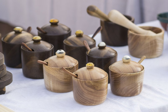 sets of wooden organic utensils