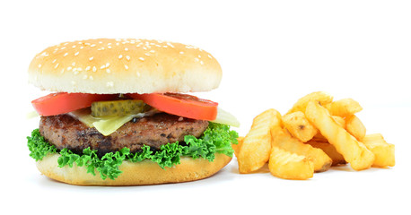 Isolated Cheese Burger & Chips