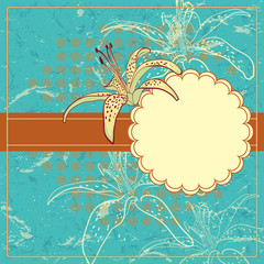 Vector Vintage Floral Frame With Blooming Lilly.