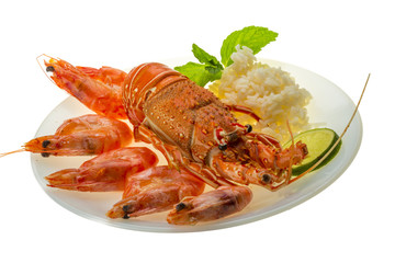 Spiny lobster, shrimps and rice
