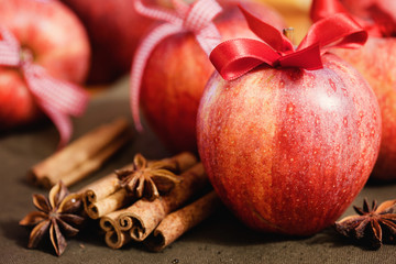 Red  apples with cinnamon and anise