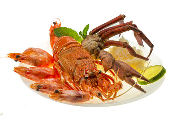 Spiny lobster, shrimps, crab legs  and rice