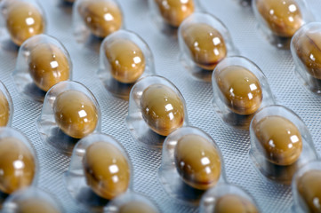 Plate of pills. Closeup view