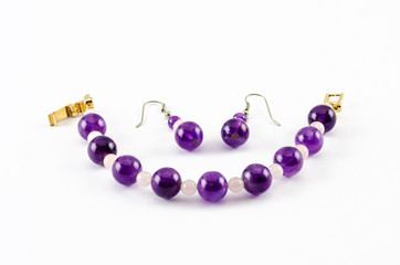 Amethyst rose quartz bracelet with earings