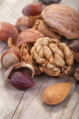 arrangement with walnuts, chestnuts, hazelnuts and almonds