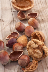 arrangement with walnuts, chestnuts, hazelnuts and almonds