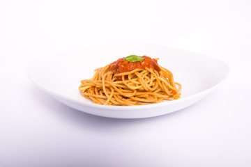 Isolated Italian spaghetti with tomato sauce