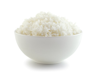 Rice in a bowl on a white background