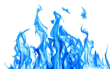 Tuinposter Vlam blauwe vuur vonken geïsoleerd op wit