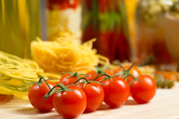 close-up of cherry tomatoes and pasta