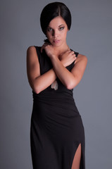 Naklejka premium Beauty lady in black dress