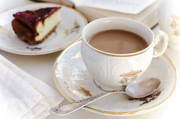 Cheesecake and Coffee with milk