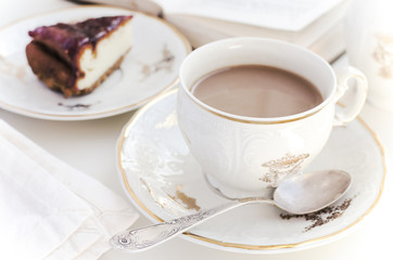 Cheesecake and Coffee with milk