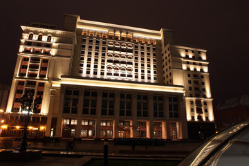 Night View of the eastern facade of the old Hotel Moskva from Ma
