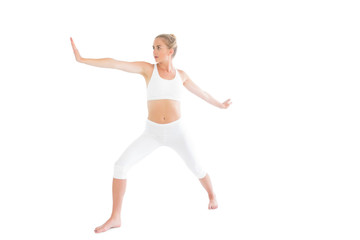 Fototapeta na wymiar Toned focused blonde doing yoga exercise