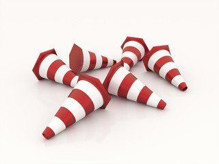 Many red road cones rendered isolated