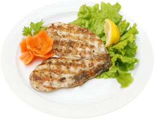 Grilled steaks and vegetables