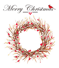 christmas invitation background with holly wreath and cardinal b