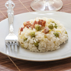 lemon risotto with bacon and peas