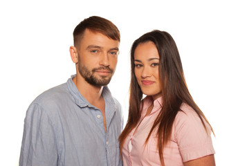 Attractive young couple on white background