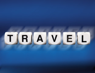 Travel spelled in dice letters