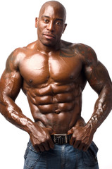 Fototapeta na wymiar Strong bodybuilder man with perfect abs, chest,biceps