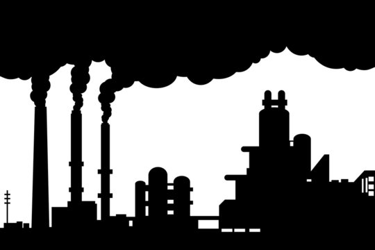 Industrial landscape silhouette showing smokestacks,factories