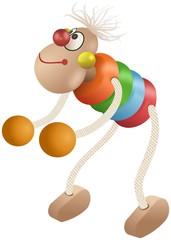 Funny wooden dummy colored toy with corded limbs